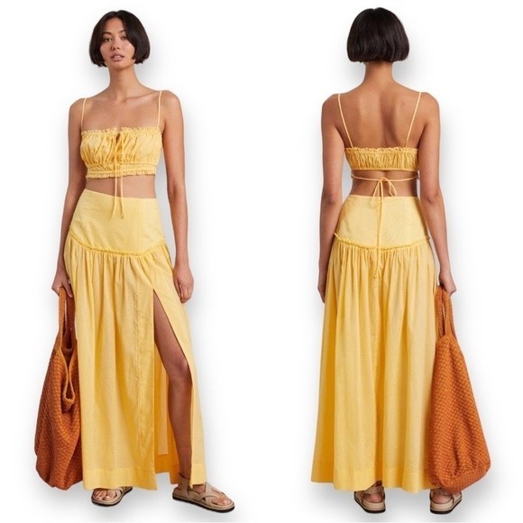 Bec & Bridge Dresses & Skirts - Bec + Bridge Skirt Set Alexandra Crop Top Ellie Maxi Skirt Straw Yellow